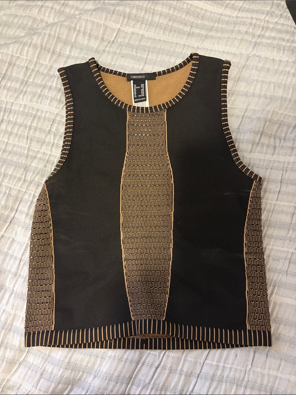 Forever 21 Black and Tan Contrast Knit Tank